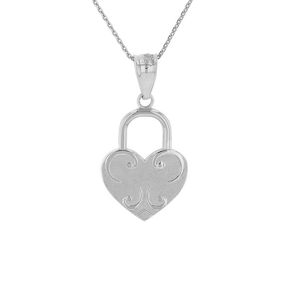 Sterling Silver Swirl Heart Padlock Pendant Necklace