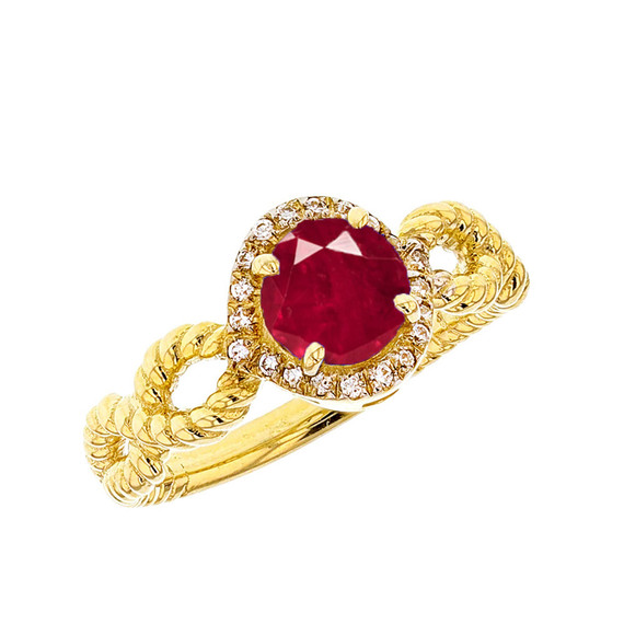 Yellow Gold Infinity Rope Diamond Genuine Garnet Engagement Ring