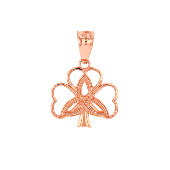 Solid Rose Gold Triquetra Irish Celtic Clover Pendant Necklace