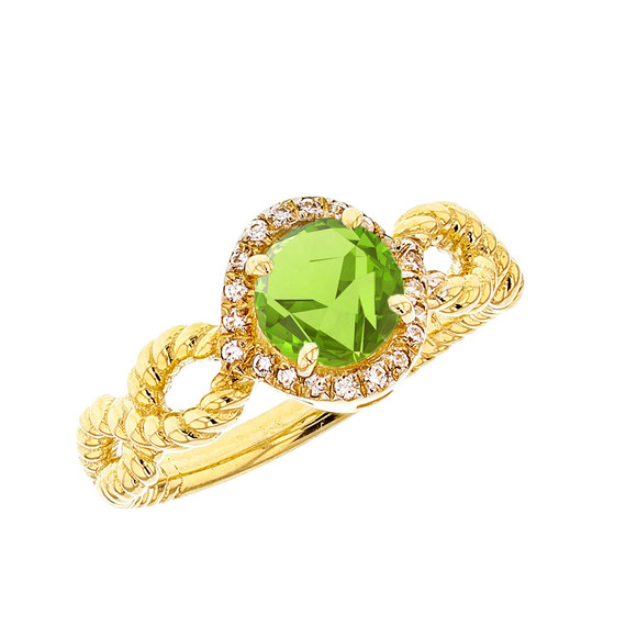 Yellow Gold Infinity Rope Diamond Genuine Peridot Engagement Ring