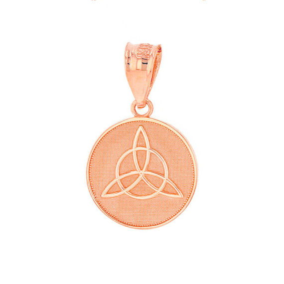 Solid Rose Gold Triquetra Irish Celtic Disc Circle Pendant Necklace