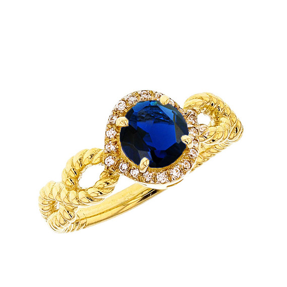 Yellow Gold Infinity Rope Diamond and (LCS) Sapphire Engagement Ring