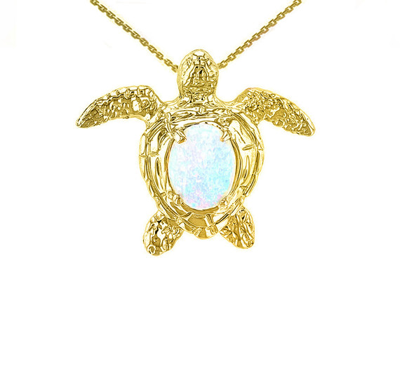 Yellow Gold Sea Turtle with Simulated Opal Shell