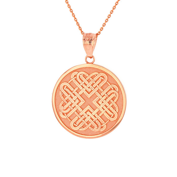 Solid Gold Celtic Quaternary Heart Knot Medallion Pendant Necklace (Available in Yellow/Rose/White Gold)