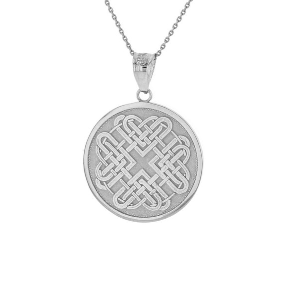 Sterling Silver Celtic Quaternary Heart Knot Medallion Pendant Necklace