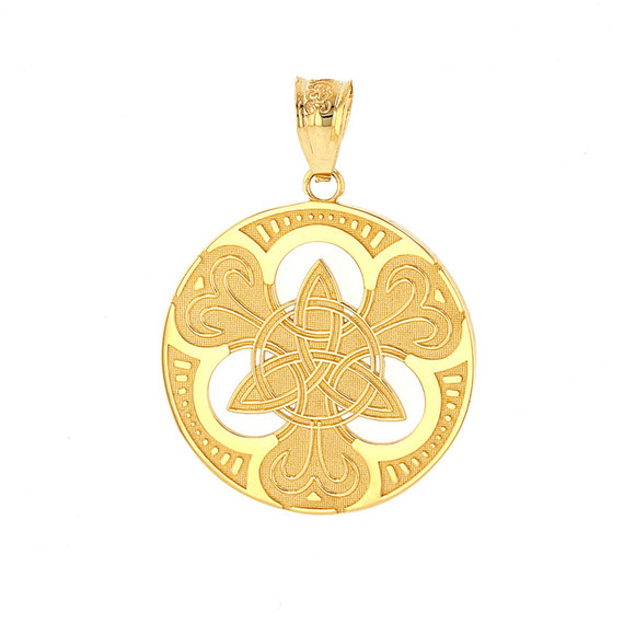 Solid Yellow Gold Triquetra Circle Trinity Knot Irish Pendant Necklace