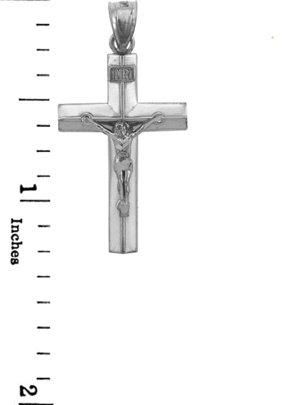 White Gold Line Crucifix Pendant