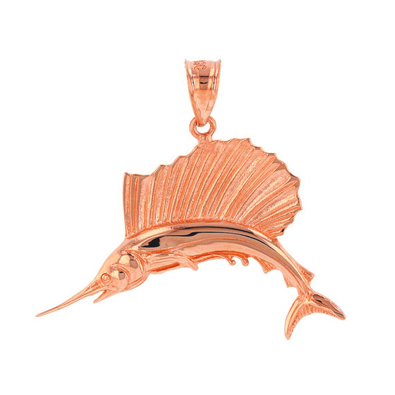 Solid Rose Gold Marlin Swordfish Pendant Necklace