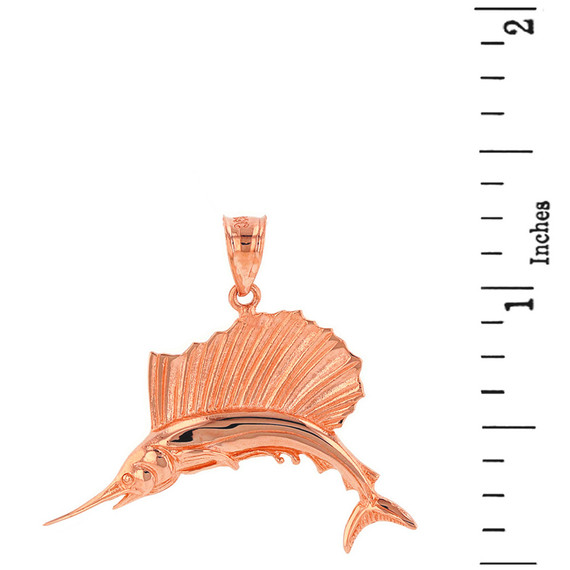 Solid Rose Gold Marlin Swordfish Pendant Necklace