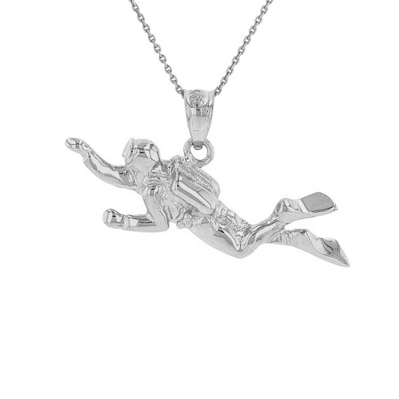 Solid Gold Ocean Scuba Diver Underwater Exploration  Pendant Necklace (Available in Yellow/Rose/White Gold)