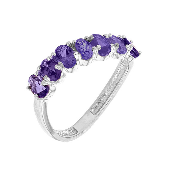 White Gold Wavy Stackable Amethyst Ring