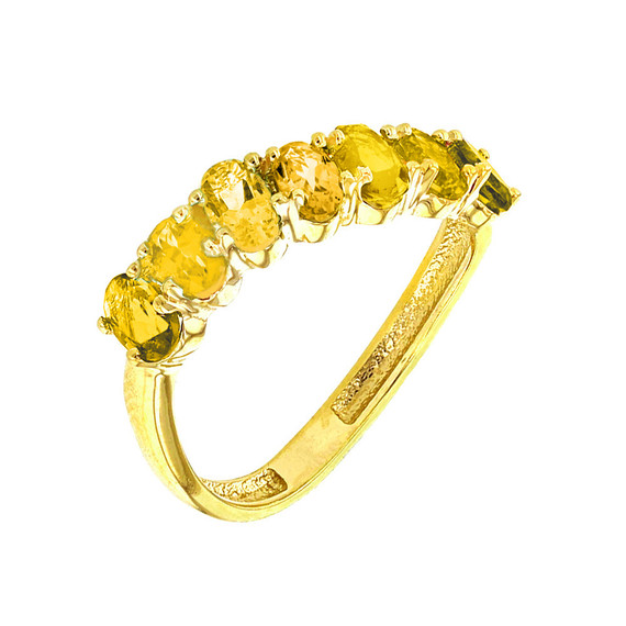 Yellow Gold Wavy Stackable Citrine Ring