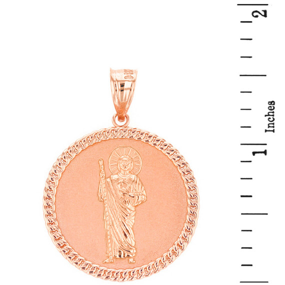 Solid Rose Gold Jesus The Good Shepherd Cuban Link Circle Frame Medallion Pendant Necklace 1.34 " (34 mm)