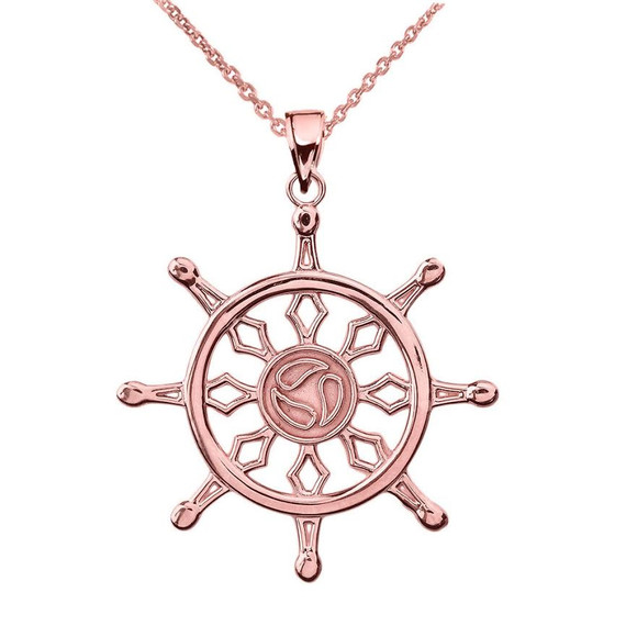 Gold Dharma Wheel Buddhism Symbol(Available In Yellow/Rose/White Gold)