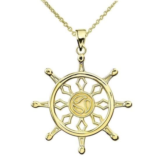 Gold Dharma Wheel Buddhism Symbol(Available In Yellow/Rose/White Gold)