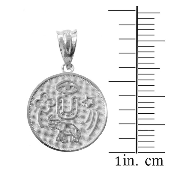 Sterling Silver Lucky Charms Amulet Good Luck Disc Medallion Pendant Necklace