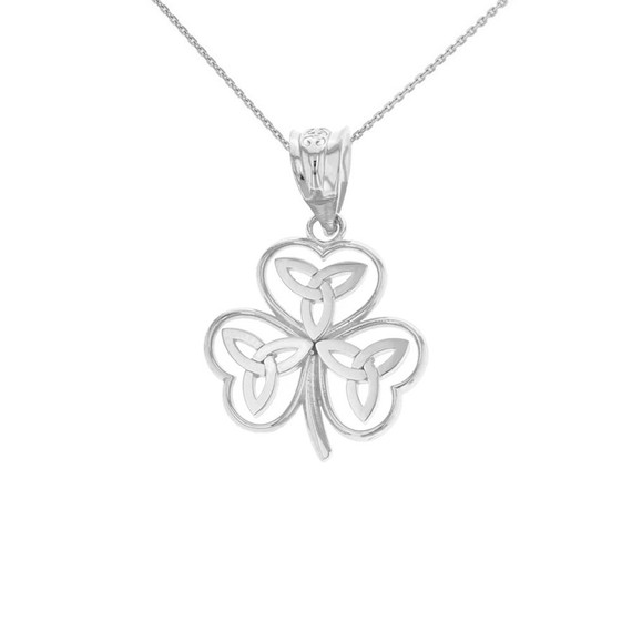 .925 Sterling Silver Celtic Trinity Knot Shamrock Pendant Necklace