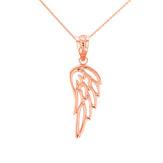 Solid Yellow Gold Filigree Guardian Angel Wing Pendant Necklace