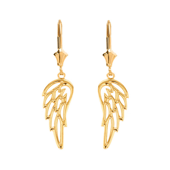 Filigree Guardian Angel Wing Drop Earring Set(Available In Yellow/Rose/White Gold)