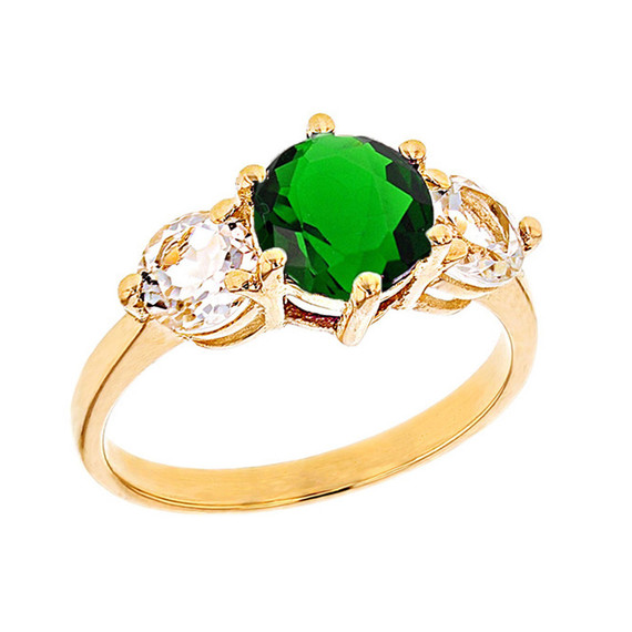 Gold Lab Created Emerald and White Topaz Engagement/Promise Ring