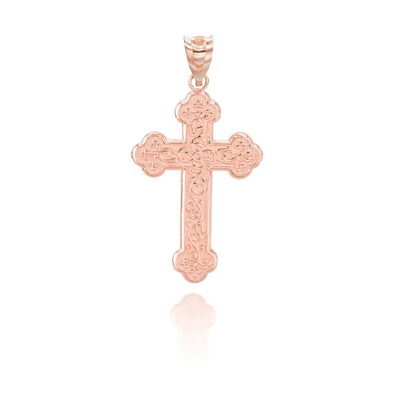 Rose Gold Greek Orthodox Floral Rose Cross Pendant