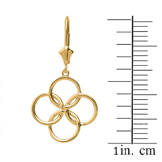 Solid Gold Lucky Quatrefoil Four Circle Petals Drop Earring Set(Available in Yellow/Rose/White Gold)