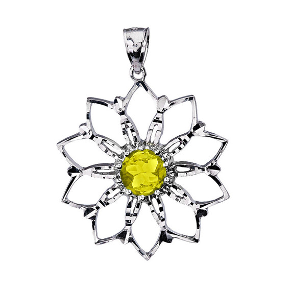 Sterling Silver Yellow Stone Lotus Flower Pendant
