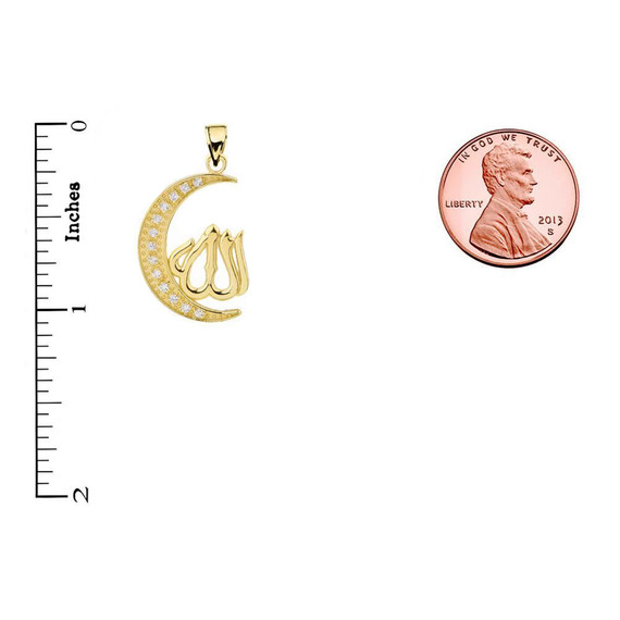 Yellow Gold with Diamond Moon and Allah Pendant Necklace