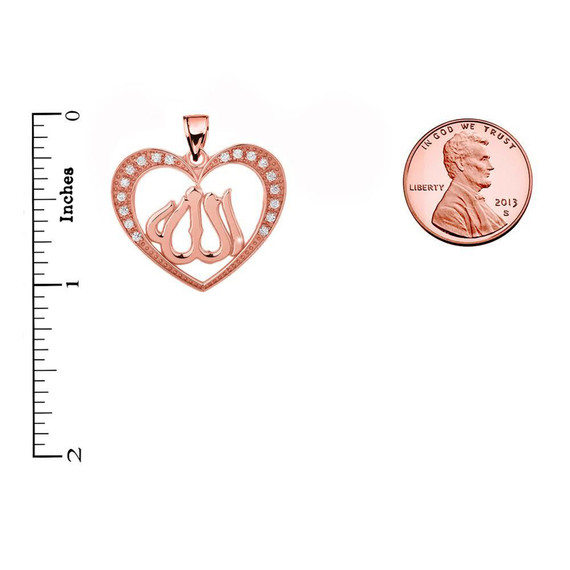 Rose Gold Diamond Heart with Allah Pendant Necklace