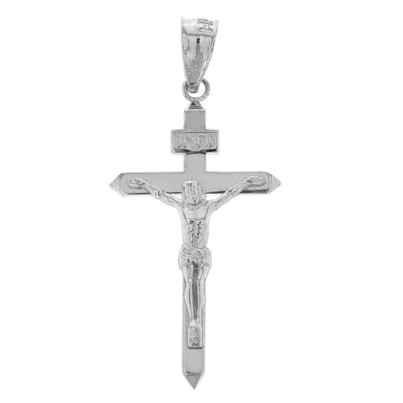 Solid Gold Catholic  INRI Jesus  of Nazareth Crucifix Pendant Necklace  1.62" (41 mm) (Available in Yellow, Rose, White, Two-tone Rose & Two-tone Yellow)