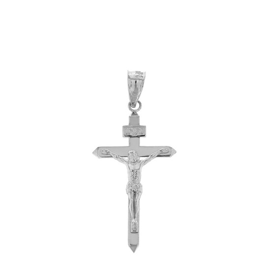Solid White Gold Catholic INRI Jesus of Nazareth Crucifix Pendant Necklace 1.18" ( 29 mm)