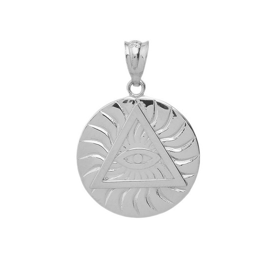 .925 Sterling Silver All Seeing Eye of Providence Sun Pyramid Illuminati Pendant Necklace