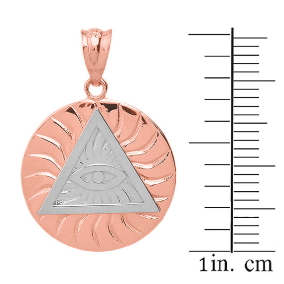 Two Tone Rose Gold All Seeing Eye of Providence Sun Pyramid Illuminati Pendant Necklace