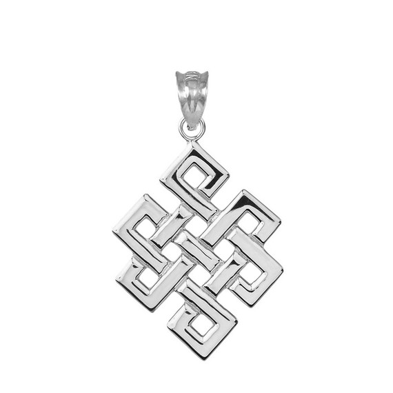 White Gold Japanese Buddhist Eternity Knot Pendant