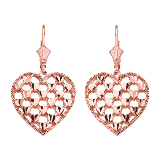 Double Layered Woven Hearts Filigree Heart Shaped  Drop Earring Set(Available in Yellow/Rose/White Gold)