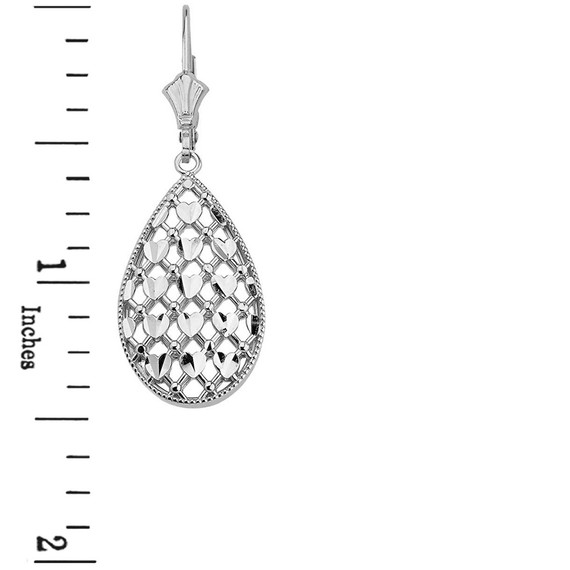 Sterling Silver Double Layered Woven Hearts Filigree Teardrop Shape Drop Earring Set