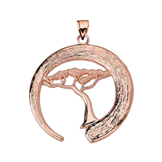 Rose Gold Japanese Buddhist Zen Circle with Bonsai Tree Pendant