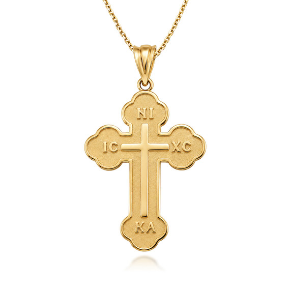 Gold Solid Saint Nicholas Greek Orthodox IC XC NIKA Cross Pendant