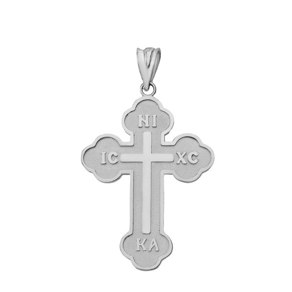 .925 Sterling Silver Large Saint Nicholas Greek Orthodox Russian Cross Pendant Necklace