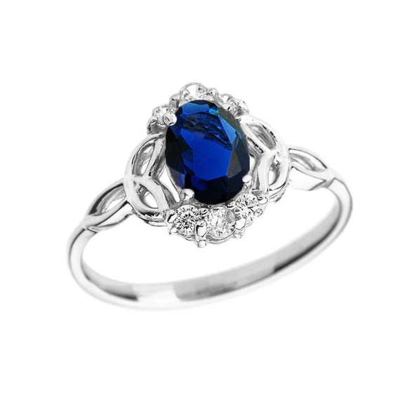 White Gold Genuine Sapphire and Diamond Trinity Knot Proposal Ring