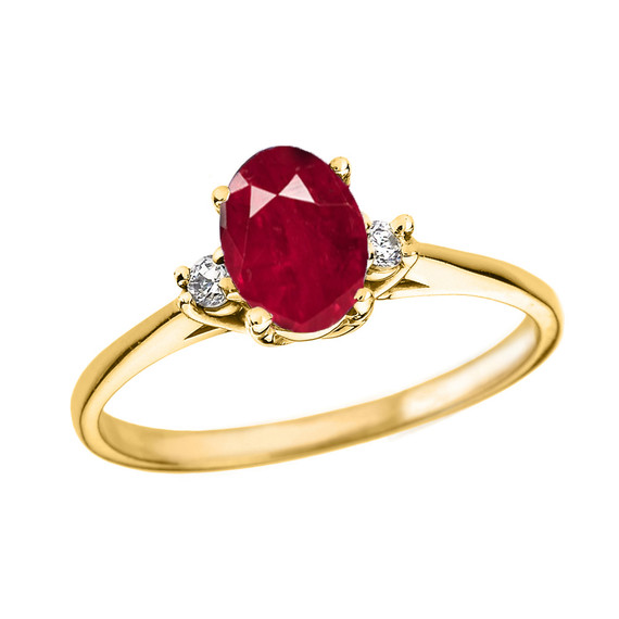 Yellow Gold Oval Ruby and Diamond Engagement Proposal Ring