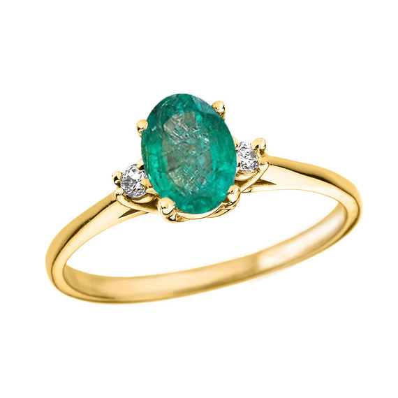 Yellow Gold Oval Emerald and Diamond Engagement Proposal Ring