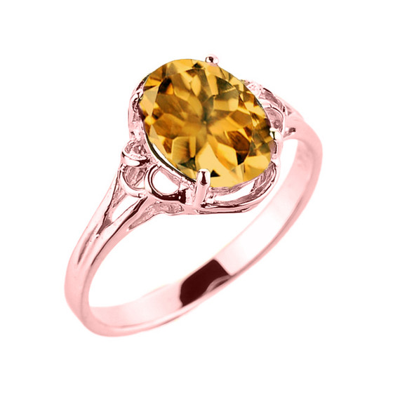 Rose Gold Genuine Citrine Gemstone Ring