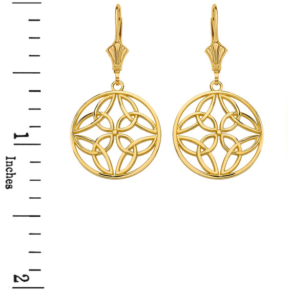 Gold Triquetra Trinity Celtic Knot Circle Drop Earring Set  (Small)(Available in Yellow/Rose/White Gold)