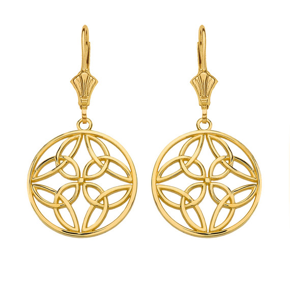 Gold Triquetra Trinity Celtic Knot Circle Drop Earring Set  (Small)(Available in Yellow/Rose/White Gold)