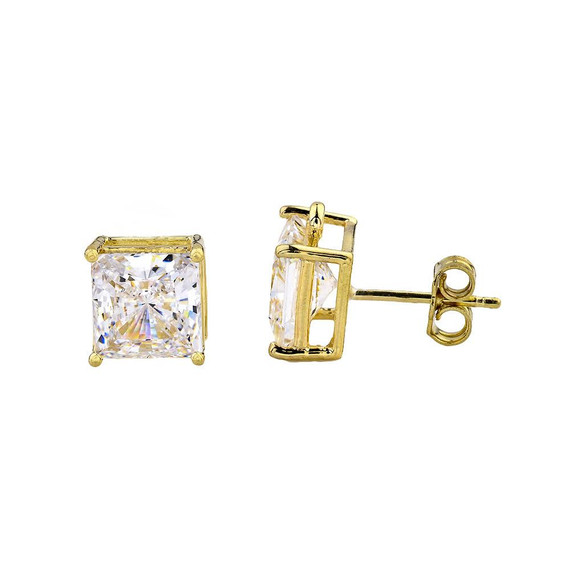 Gold Elegant Princess Cut Stud Earrings(Available in Yellow/Rose/White Gold)