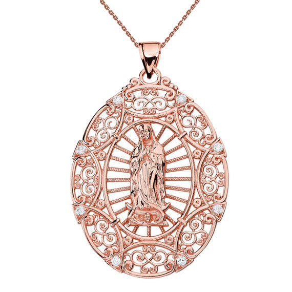 Rose Gold Our Lady of Guadalupe Pendant Necklace