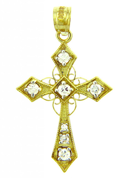 Religious Charms - Yellow Gold Cross with Spirals