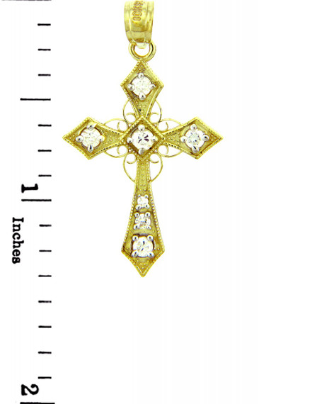 Religious Charms - Yellow Gold Cross with Spirals