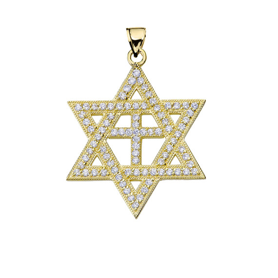 Yellow Gold Diamond Judaeo-Christian Pendant Necklace